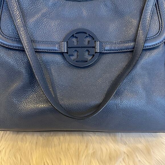 Tory Burch Amanda Pebbled Leather Easy Tote Bag Shoulder Bag Night Sky Blue - Picture 4 of 10